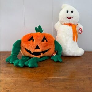 2 new vintage TY beanie buddies Plush Pumkin/Pumpkin and Spooky/Ghost